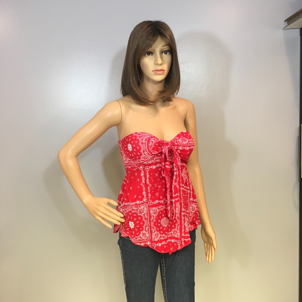 Red and White Bandana  Strapless Top